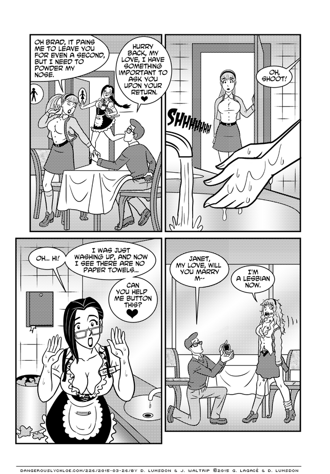 Original 26-03 strip, hickey disappeared from Janet's leg in panel 4